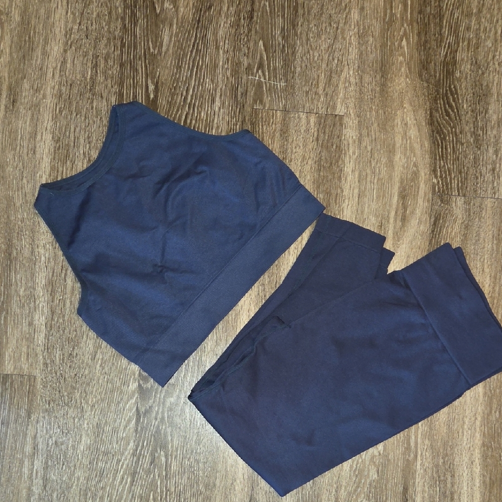 Knix Deep Blue Leggings and Crop Top Set